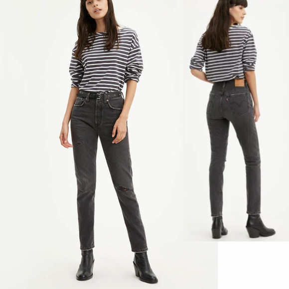 Levi's Denim - Levi's Premium 501 Skinny Distressed Jeans in Black Stick Button Fly Size 31 Md